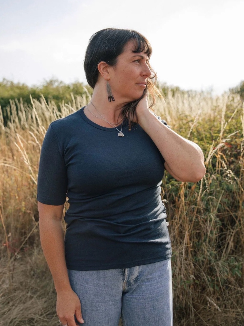 Simply Merino Wool Fitted T-Shirt in Deep Sea